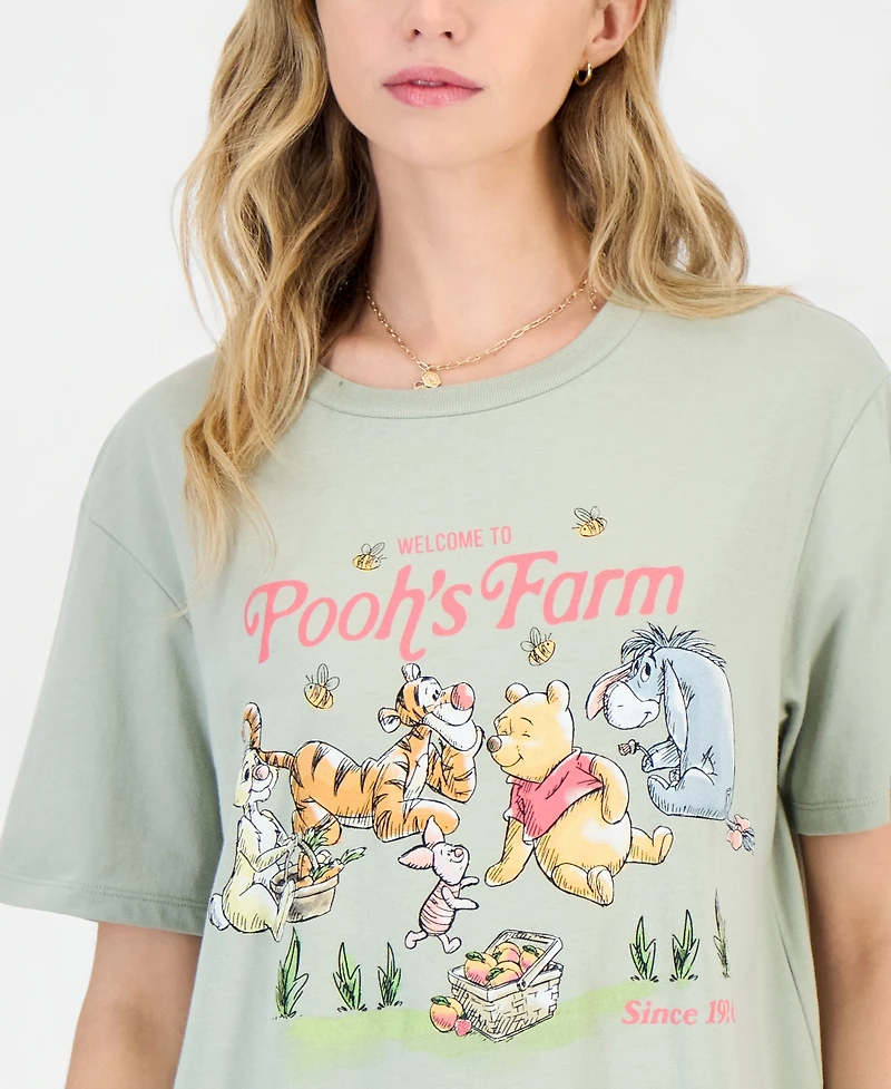 Love Tribe Juniors' Pooh's Farm Graphic Crewneck T-Shirt