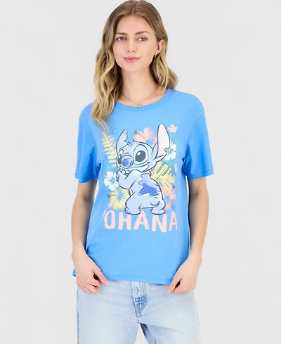 Love Tribe Juniors' Stitch Ohana Graphic Crewneck T-Shirt