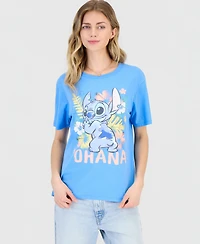 Love Tribe Juniors' Stitch Ohana Graphic Crewneck T-Shirt