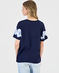 Love Tribe Juniors' Stitch Hibiscus Graphic Crewneck T-Shirt