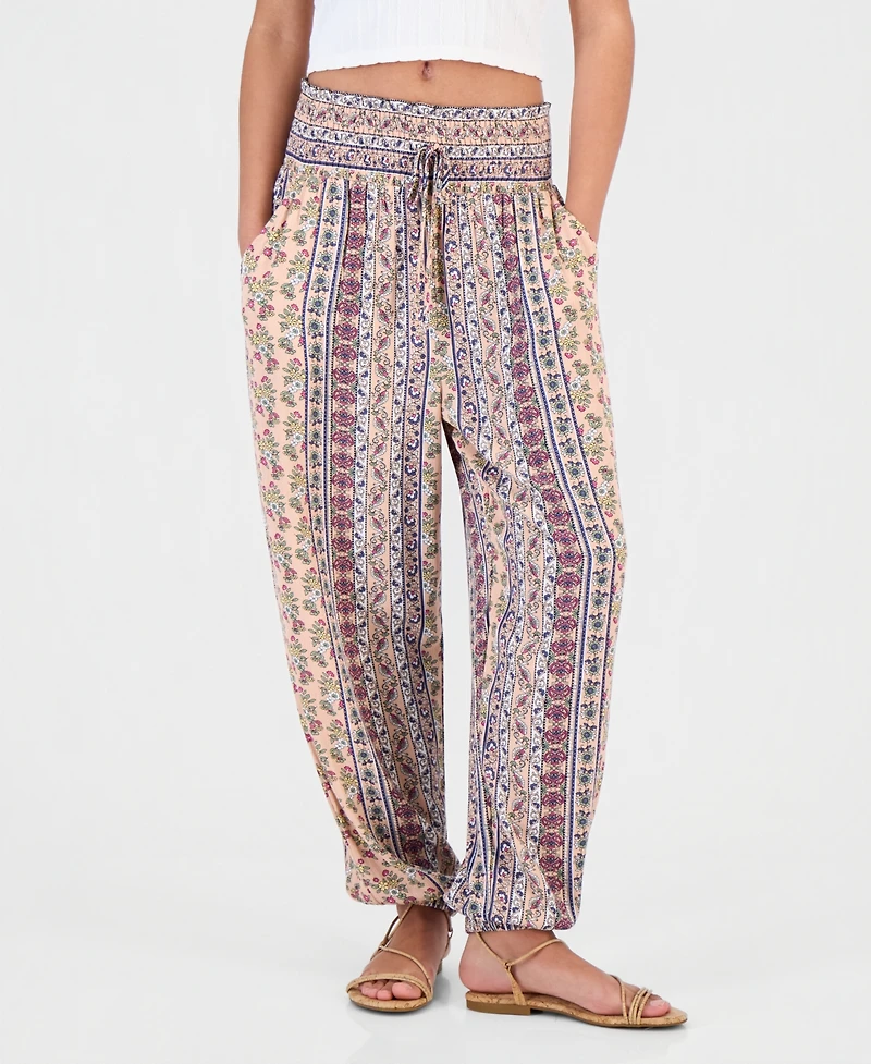 Kingston Grey Juniors' Smocked-Waist Printed Joggers