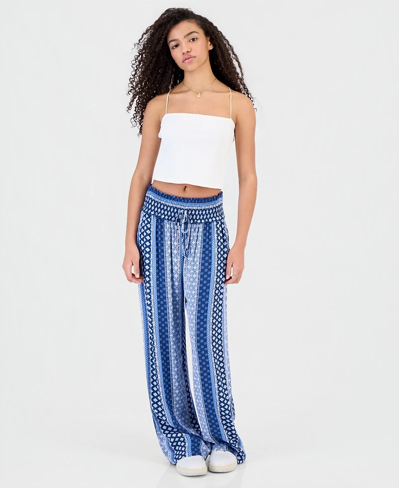 Kingston Grey Juniors' Printed Smocked Wide-Leg Pants