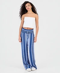 Kingston Grey Juniors' Printed Smocked Wide-Leg Pants