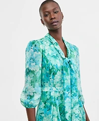 Tahari Asl Women's Tie-Neck Puffed-Shoulder Dress