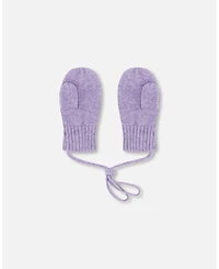 Deux par Deux Baby Girls Knit Mittens with Cord Lavender
