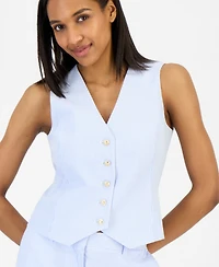 Tahari Asl Women's Seersucker Stripe Cotton Button-Front Vest