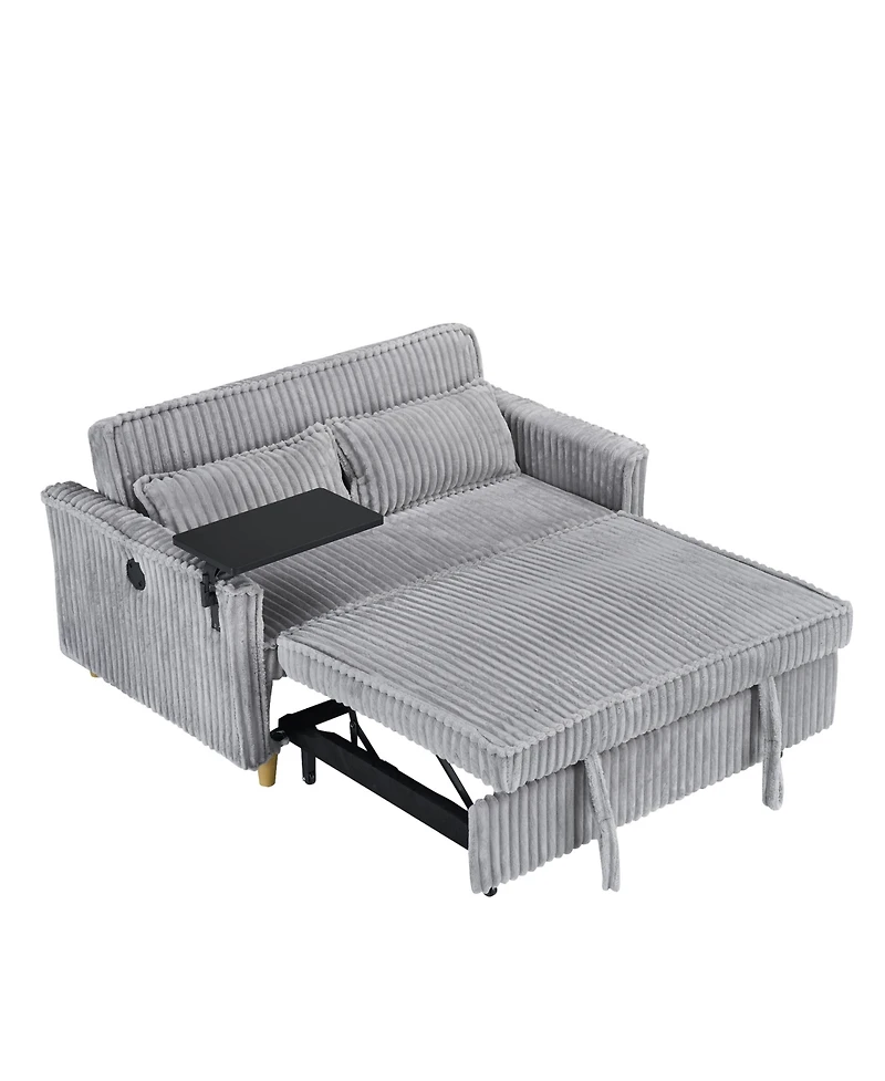 Streamdale Pull-out Gray Corduroy Sofa with Dual Functions and Usb Ports