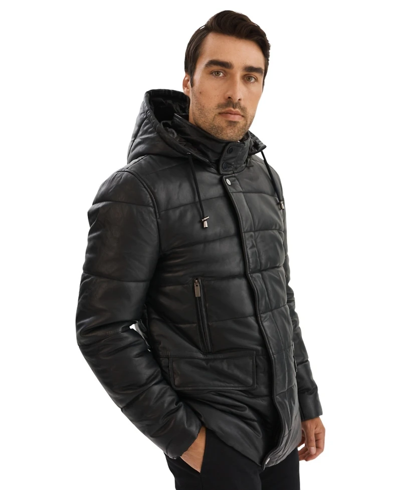 Regency Leathers Men's Clifton 3/4 Puffy with Hood Lamb Largo
