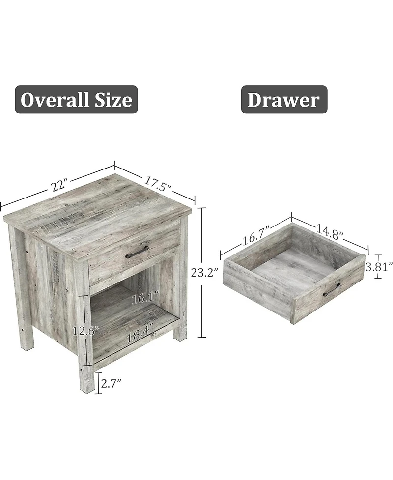 gaomon Nightstand Beside End Table for Bedroom, Modern Wood Side Table with Drawer and Storage Shelf, Night Stands