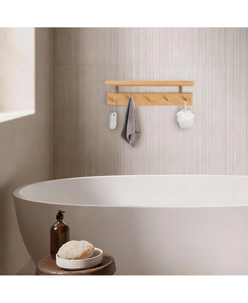 Yigii Handmade Rack with Brass Hooks for Entryways and Living Spaces