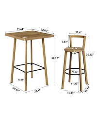 Tribesigns Bar Set, Bar Table and Chairs, 39.4" H Square Bistro Pub Table with 2 Chairs, Bar Height Table with Footrest, Small Cocktail Tables