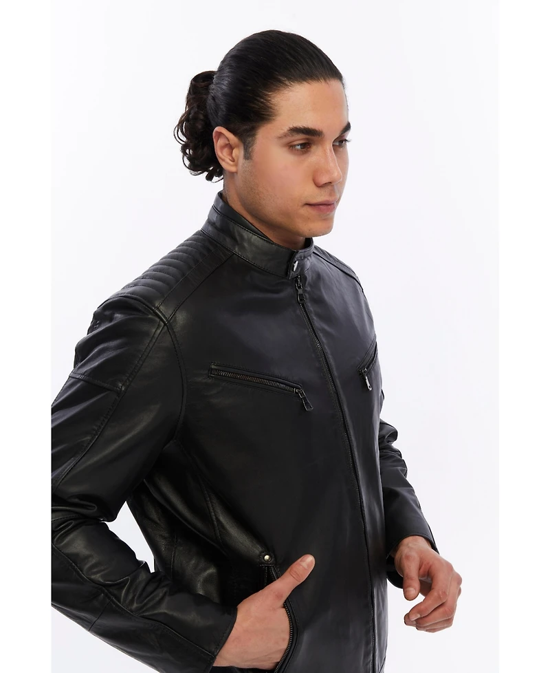 Furniq Uk Men's Motorcyle Style Leather Jacket