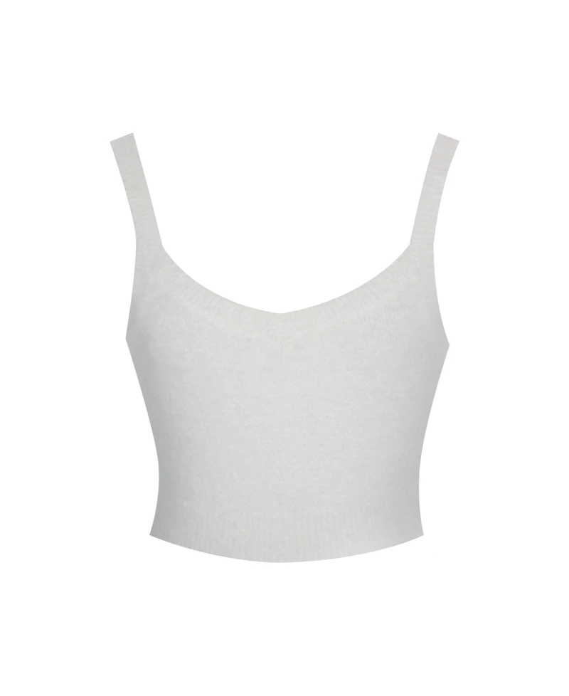 Miss Circle Women's Selene White Wool-Blend Ribbed Knit V-Neck Top