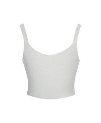 Miss Circle Women's Selene White Wool-Blend Ribbed Knit V-Neck Top