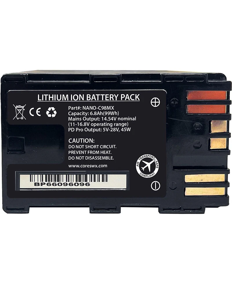 Core Swx Nano-C98MX M-Snap 98Wh Li-ion Canon Bp-a Battery with Ring Led Gauge, Bundle with Xpd-45 45W Universal Usb-c Pd Wall Charger