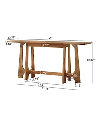 Tribesigns 63-Inch Solid Wood Console Table, Farmhouse Long Sofa Table Behind Couch with Geometric Base for Entryway, Entrance, Living Room