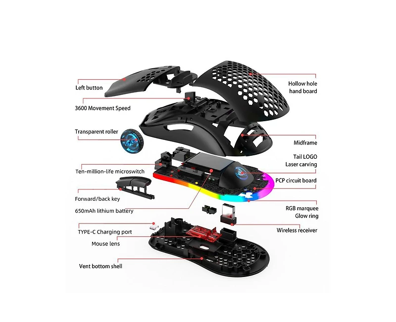 Risokeys Honeycomb Hollow Wireless Gaming Mouse
