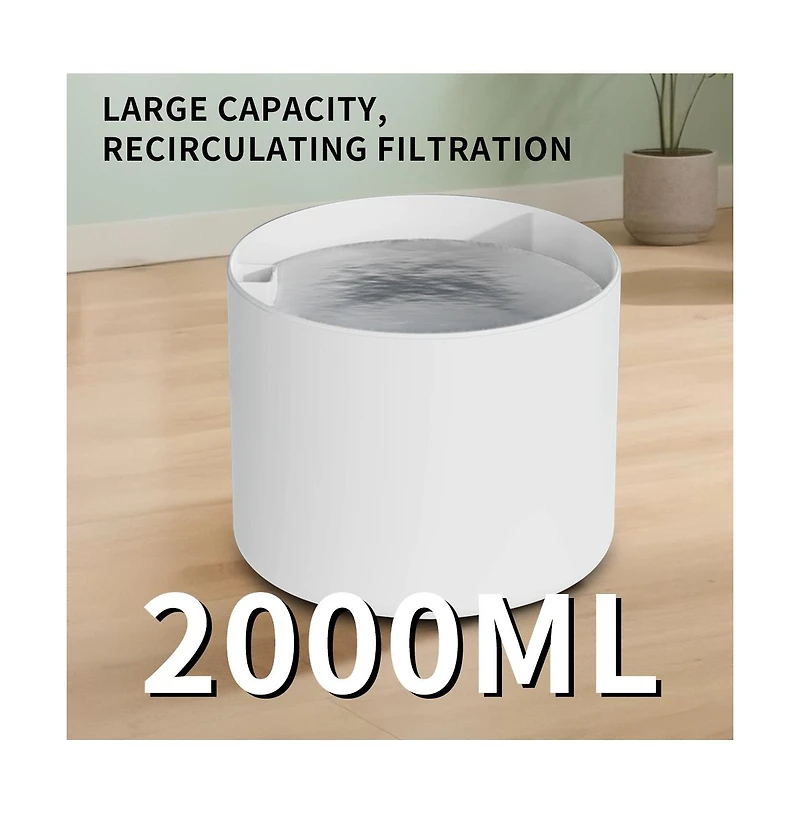 Aostirmotor White Round Pet Water Fountain, 2000ML Automatic Circulating Cat Dog Dispenser