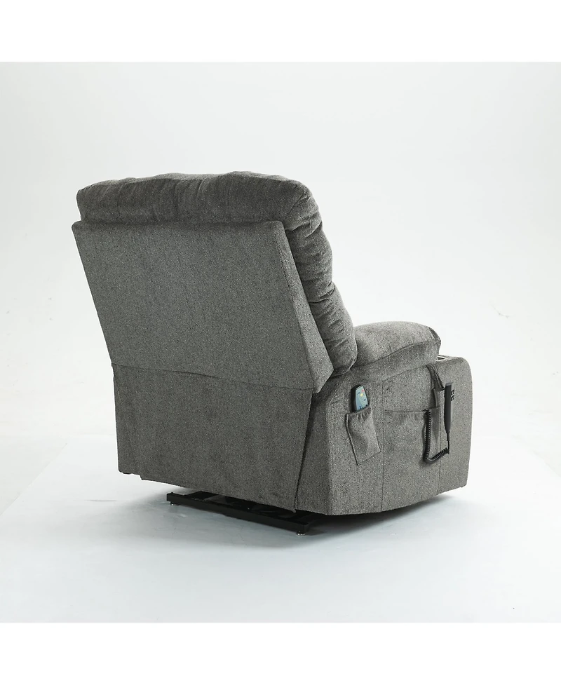 Boyel Living Chenille Lift Recliner with Heat and Massage, 2 Pockets, 2 Cup Holder, 2 Remote, Okin Motor, Dark Grey