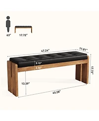 Tribesigns 47-Inch Solid Wood Entryway Bench, Modern End of Bed Bench with Button-Tufted Leather Pad and Wooden Legs