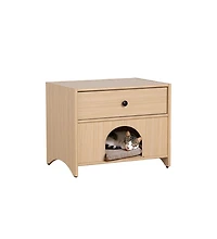 Aostirmotor Mid-Century Modern Accent Table with Drawer, Natural Finish Pet Furniture