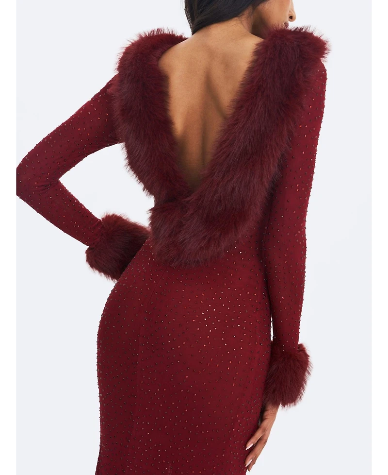 Miss Circle Women's Rhinestone Mesh Low Back Mermaid Gown