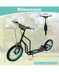 Mecale Youth Scooter with Adjustable Handlebar and 16/14-Inch Inflatable Wheels for Age 8+ Years