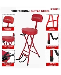 5 Core Guitar Stool 3.15" Padded Chair w Backrest Foldable Music Seat Built in Foot Rest Guitar Stand