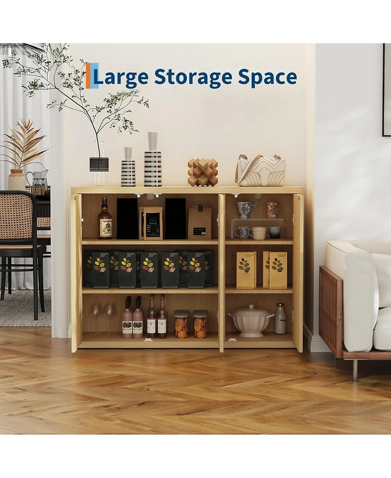 gaomon 46.7" Buffet Sideboard Cabinet with Storage, Modern Fluted ent Credenza with Adjustable Shelves and 3 Doors, Wood Coffee Bar Console Table