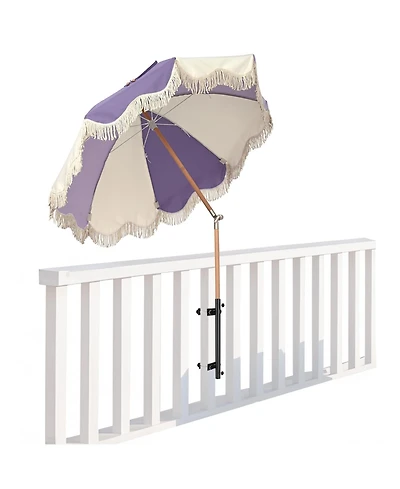 LAGarden 6Ft Adjustable Vintage Floral Fringe Umbrella w/ Deck Holder Carry Bag