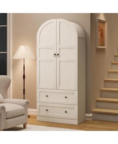 gaomon 72" Tall Dome Bookcase with Drawers, 4-Tier Wooden Bookshelf Storage Cabinet with Door