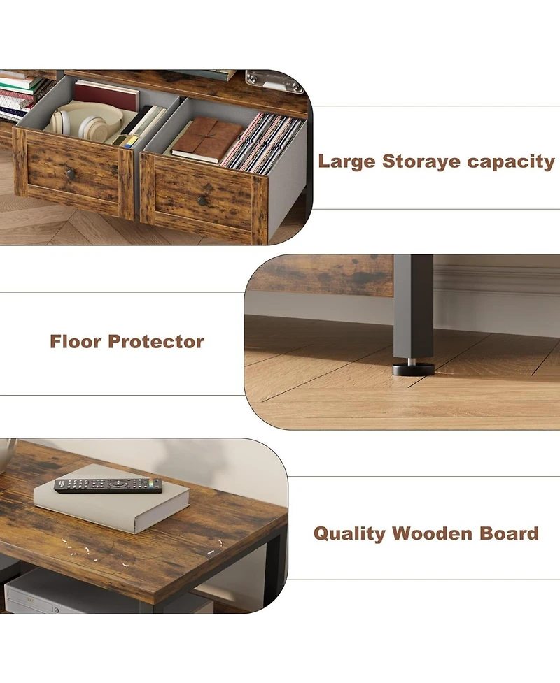 gaomon Industrial Tv Stand with 2 Drawers & Metal Frame, Vintage Style, Fit Up to 65 Inch TVs, Garage/Living Room