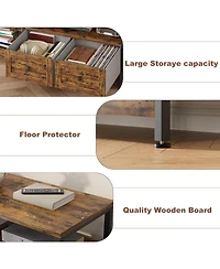 gaomon Industrial Tv Stand with 2 Drawers & Metal Frame, Vintage Style, Fit Up to 65 Inch TVs, Garage/Living Room