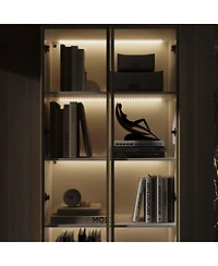 Famapy White Wood Accent Storage Cabinet With Tempered Glass Doors