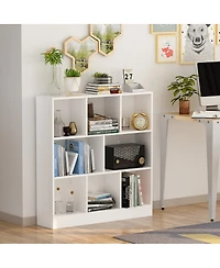 Famapy 5-Shelf Brown Wood Standard Bookcase With 3 Glass Doors and 3 Wood Doors