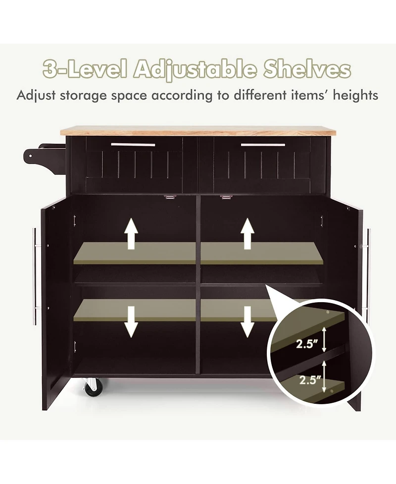 Kitchen Islands Rolling Island Cart Storage Trolley with Towel Rack and Drawer