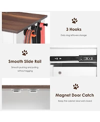 Cozito Dog Feeding Station Cabinet with Pull-Out Bowls, Double Doors, and Side Hooks, White