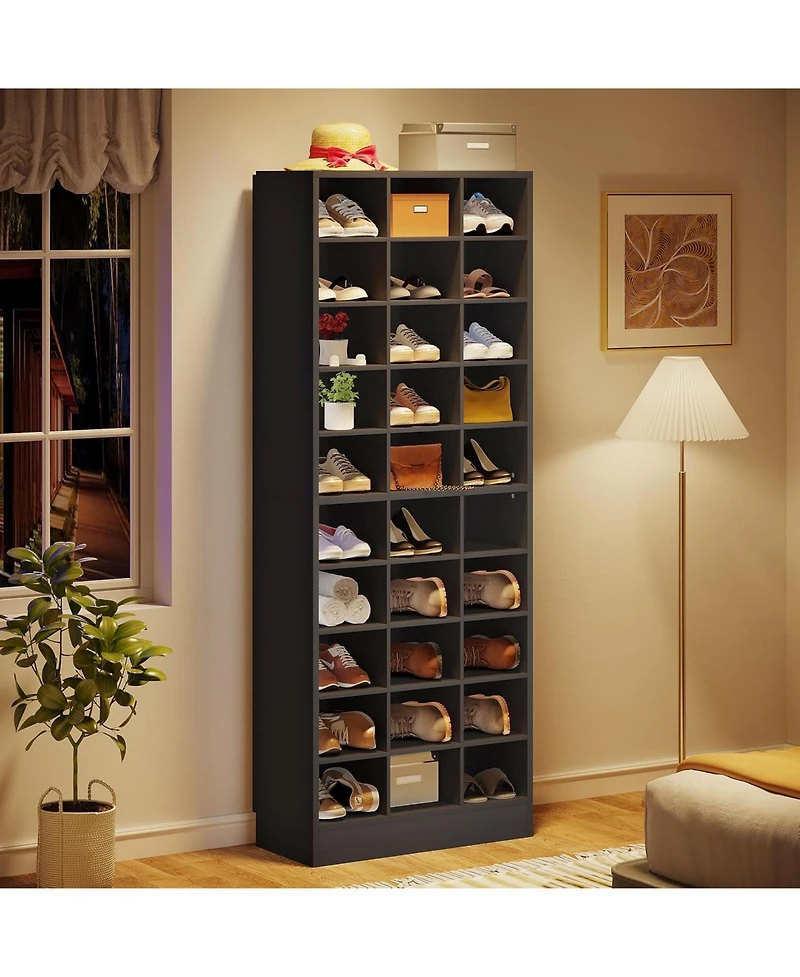 Tribesigns 10-Tier Wooden Shoe Storage Cabinet with 30 Cubbies, Freestanding Tall Rack Organizer