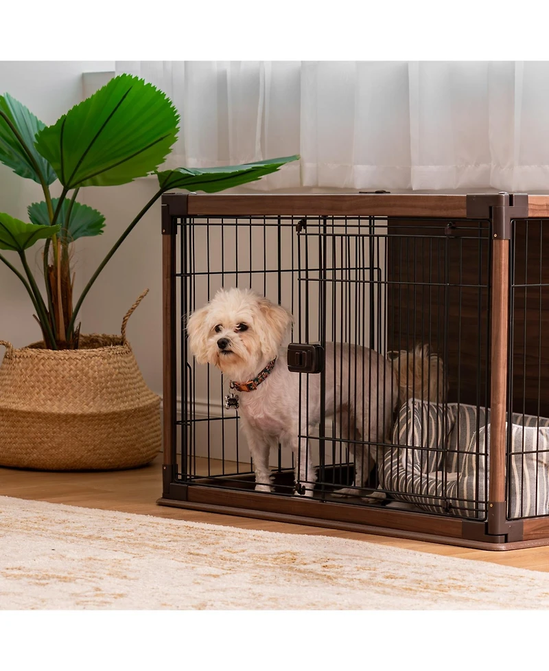 Iris Usa Furniture-Style Wooden Enclosed Pet Crate for Small Medium Dog, Dark Brown