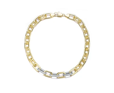 Rachel Glauber Modern Two-Tone Gold Plated Pave-set Cz Link Necklace
