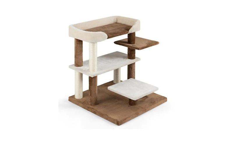 Aostirmotor 2-in-1 Cat Activity Center: Staircase & Tree with 4 Multi-Tier Platforms, Integrated Sisal Scratching Posts, Space-Saving in Gray