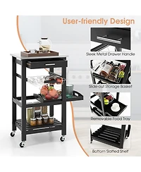 Volenca Kitchen Island Cart with Stainless Steel Top and Storage Basket, Rolling Trolley