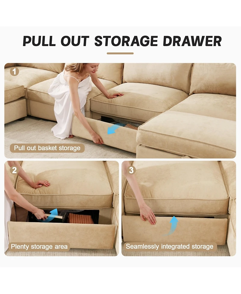 Boyel Living 2-Seater Sofa with Pull-Out Storage Drawers Under Each Seat Wraparound Back and Arm Cushions