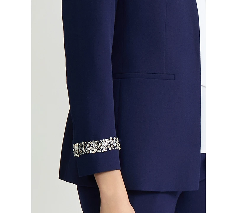 Kasper Women's Stretch Crepe Collarless Embellished Bracelet-Sleeve Jacket