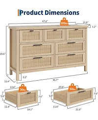 gaomon Fluted 7 Drawers Dresser for Bedroom, 47.4 Inch Wide Wood Chest of Drawers, Large Clothes Storage Cabinet Tv Stand for Nursery, Living Room