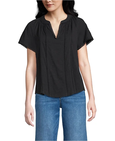 Lands' End Women's Slub Short Sleeve Notch Neck Top