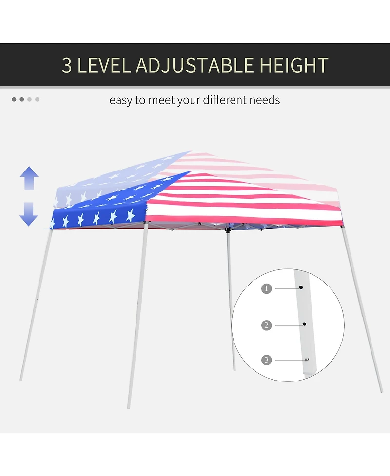 Outsunny 10' x 10' Pop Up Canopy Event Tent with American Flag Roof, Slanted Legs, Easy Height Adjustable for Wedding Party for Patio Backyard Garden