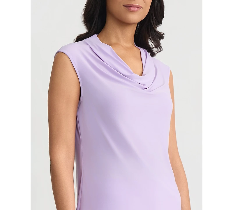 Kasper Petite Solid Cowl Neck Cap Sleeve Blouse