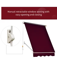 Outsunny 6' Retractable Patio Sun Window Awning w/ Comfortable Shade, Wine