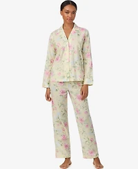 Lauren Ralph Women's Petite Long Sleeve Notch Collar Pajama Set